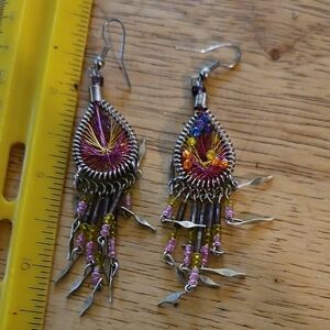 Artisan Silver and Multicolor Beaded Earrings